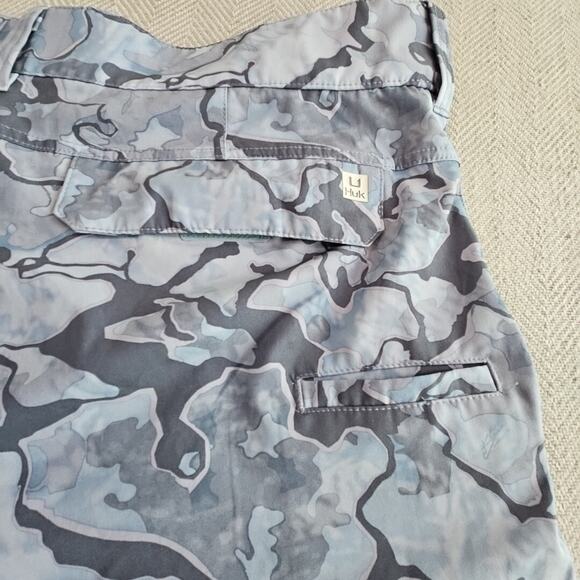 Camo Blue and Gray Men's Flat Front Shorts - Picture 3 of 13